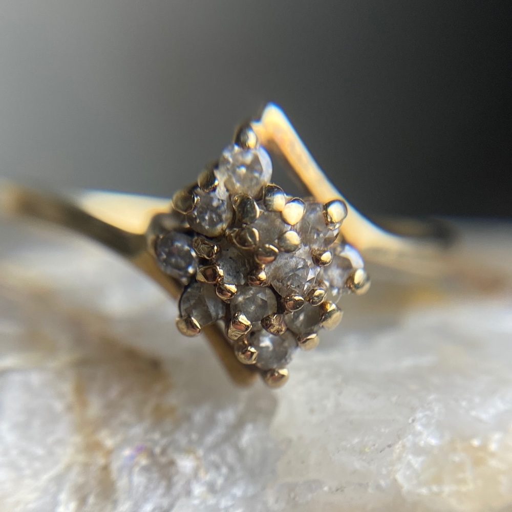 Diamond Cluster 14k Gold Bypass Ring - image 2